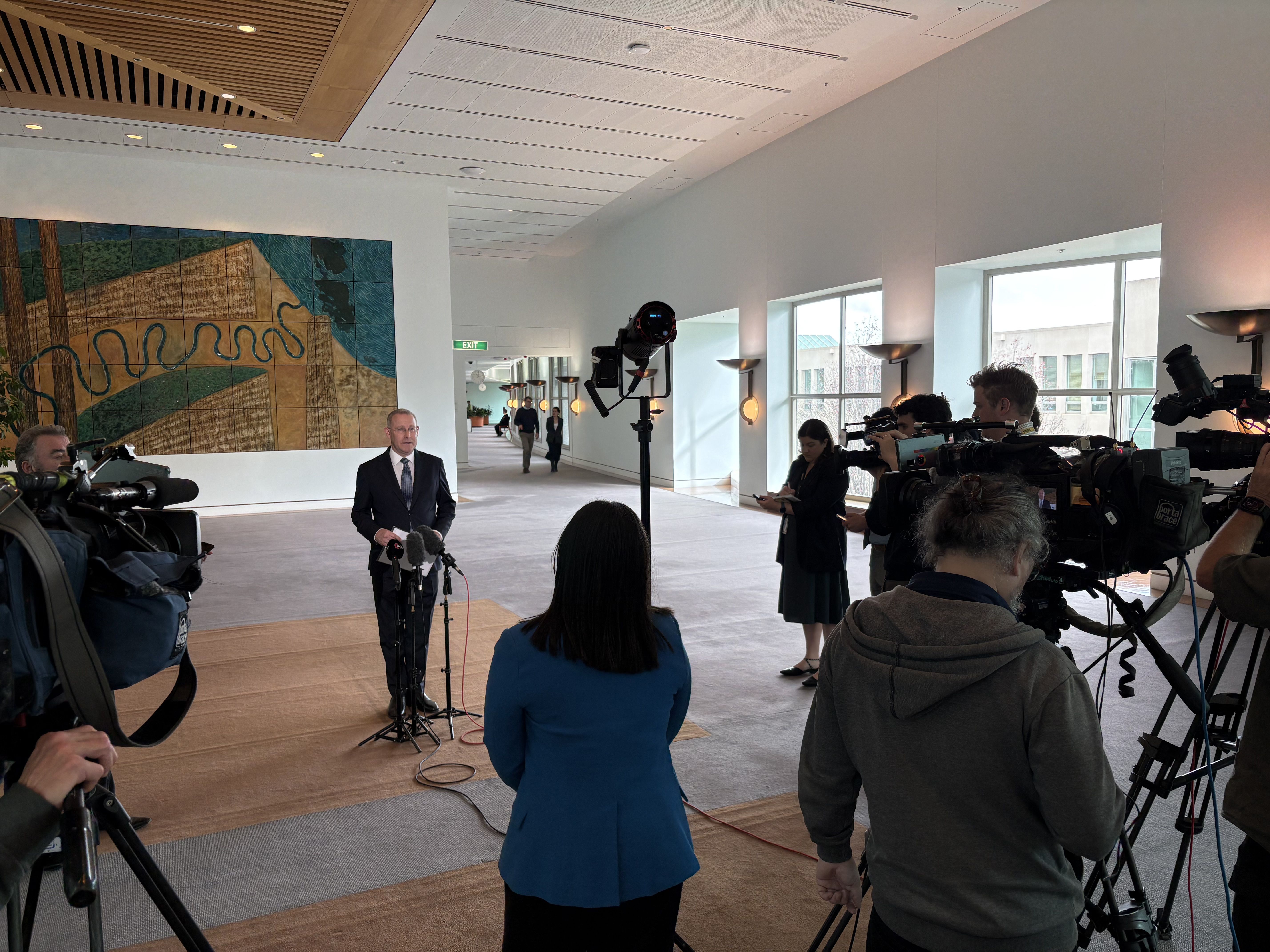 Andrew McKellar doorstop at Parliament House